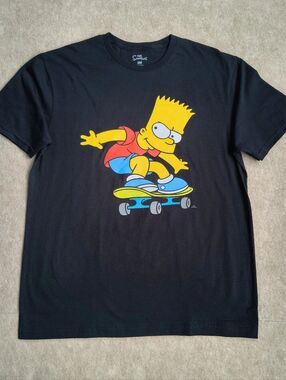 The Simpsons Bart Skateboard Graphic Short Sleeve Black T-shirt Size Large -H
